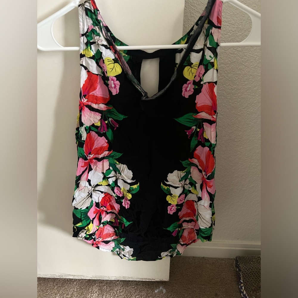 Black and Floral Patterned Tank Top
